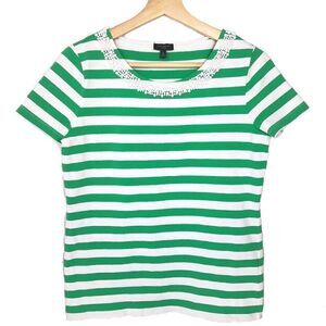 Talbots》 Green & White T-Shirt with Beaded Neckline